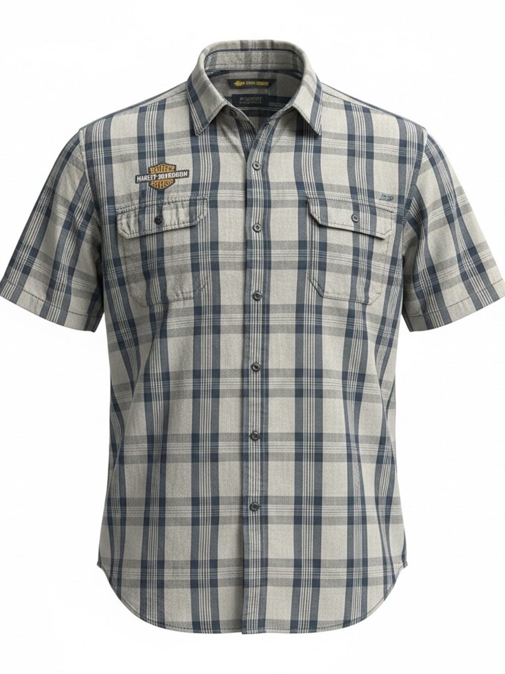 Harley-Davidson Men's 3XL Grey Navy Plaid Woven Shirt Lightweight